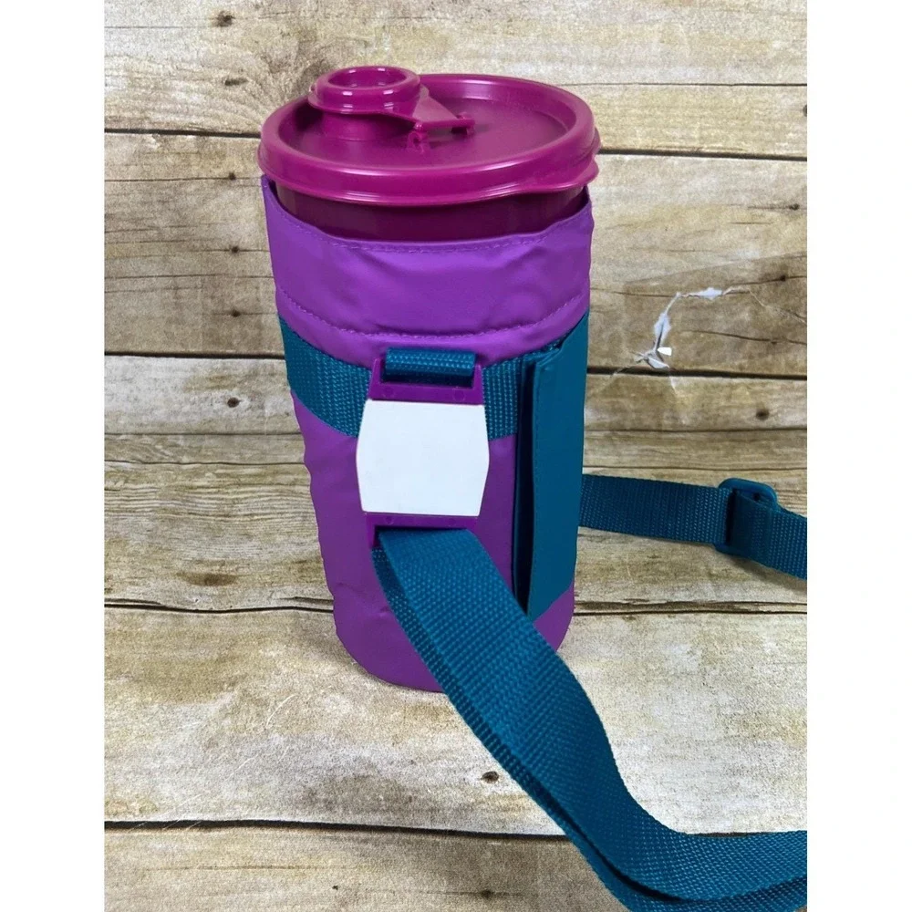 Vtg Tupperware Thirstquake 30oz Tumbler Insulated Carrying Bag Purple Teal White